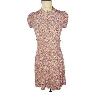 Vintage 90s Pink Brown Flower Print Slinky Stretch Mini Dress